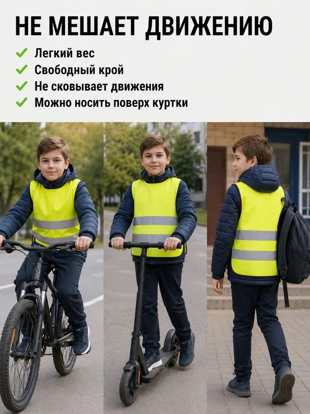 Детский светоотражающий жилет для школы и прогулок (желтый)