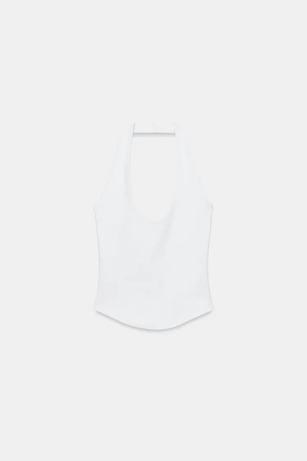 ZARA ТОП С ГОРЛОВИНОЙ ХАЛТЕР И ЗАКРУГЛЕННЫМ НИЗОМ, БЕЛЫЙ