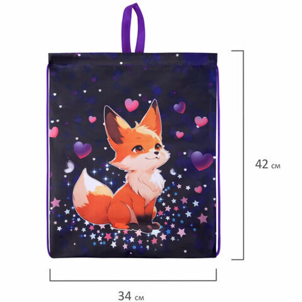 Мешок для обуви BRAUBERG KIDS, с петлей, 42х34 см, "Fairy fox", 273433