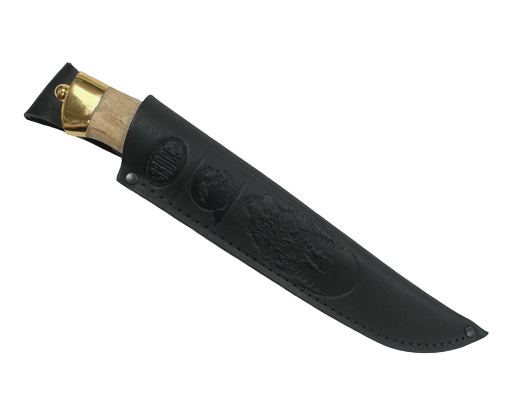 Нож Турецкий Н2 в подарочной шкатулке, ЗЗОСС, сталь ЭИ-107, рук-ть: золото, карельская береза, литьё, рисованный клинок в золоте