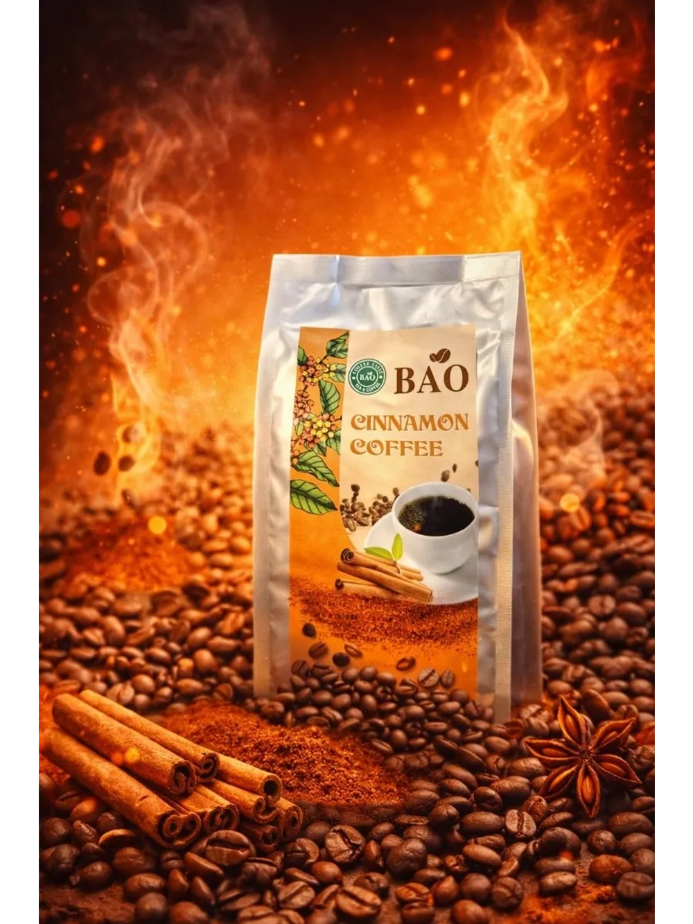 Кофе в зернах "BAO Cinnamon" Арабика/Робуста Вьетнам, с корицей, вакуумная упаковка, 500 г