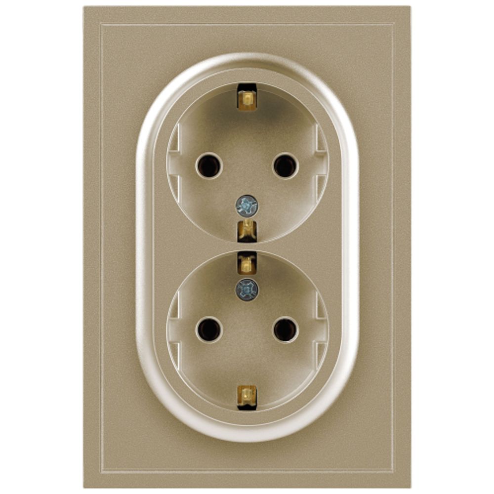 Розетка ЭРА Galaxy 15-2104-04 с заземлением двойная 2X2P+E Schuko 16А-250В IP20 шампань | Эра Galaxy