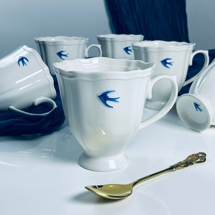 Lenardi 164-155 Набор из 6 кружек 350мл ЛАСТОЧКИ в под.уп.(х8)Фарфор