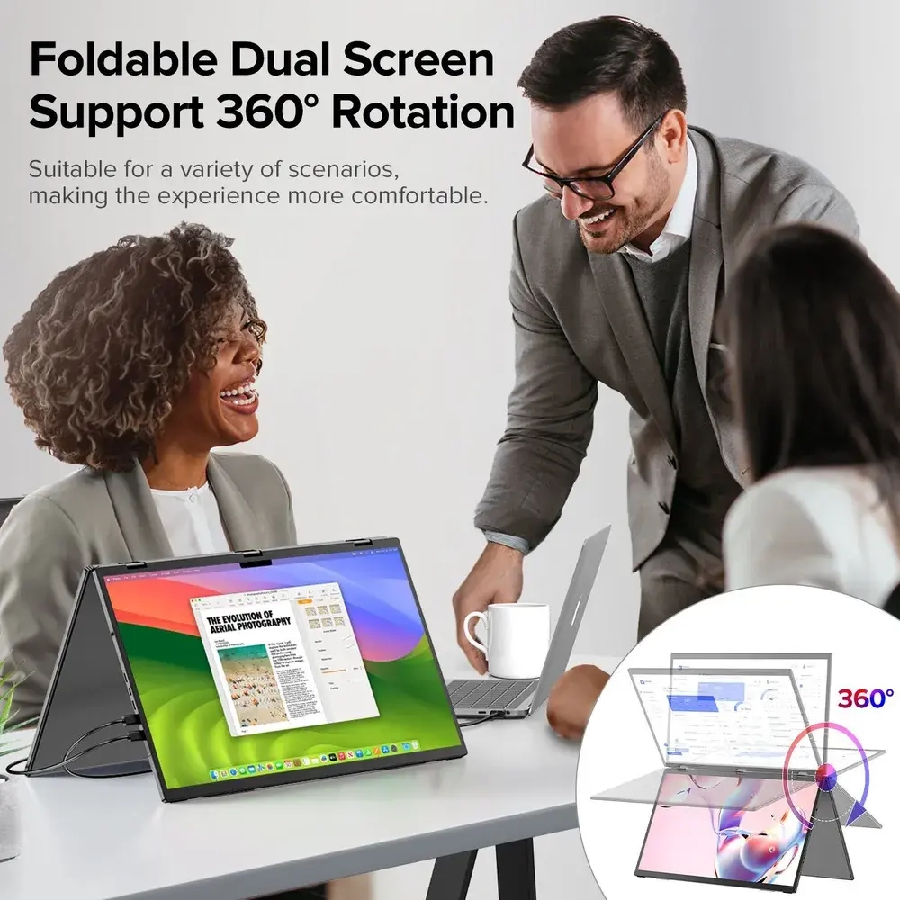 18.5" Портативный двойной монитор с откидной подставкой Delta Plus FHD IPS 1980х1080, 100 Гц
