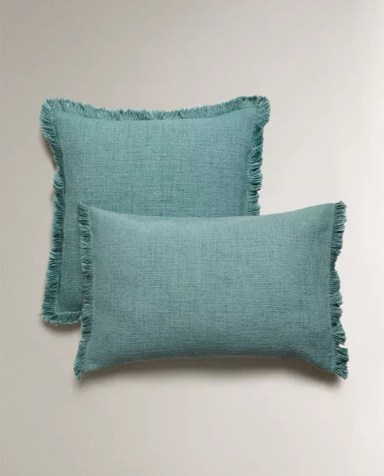 ZARA HOME НАВОЛОЧКА ДЛЯ ДЕКОРАТИВНОЙ ПОДУШКИ С БАХРОМОЙ, БИРЮЗОВЫЙ