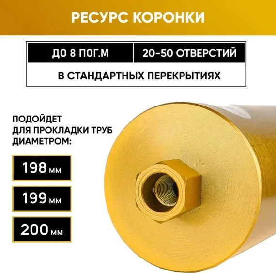 Коронка алмазная по бетону 200x400 мм Golden Dragon 1 1/4" UNC