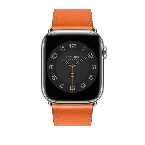 Apple Watch Series 8 Hermes 45mm, классический кожаный оранжевый ремешок