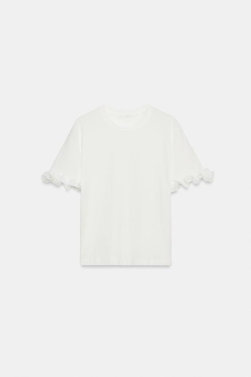 ZARA ХЛОПКОВАЯ ФУТБОЛКА С ОБОРКАМИ, БЕЛЫЙ