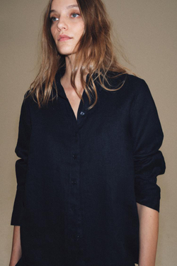 ZARA РУБАШКА ИЗ 100% ЛЬНА — ZW COLLECTION, МОРСКОЙ СИНИЙ