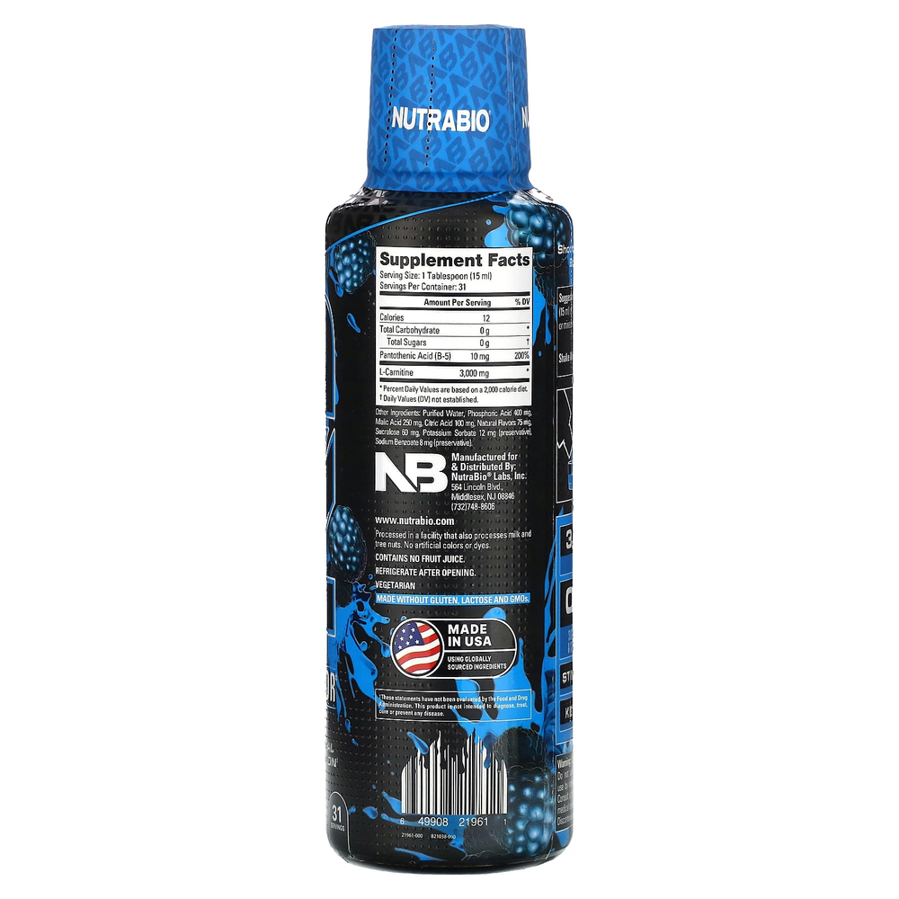 NutraBio, LeanShots, L-карнитин 3000, голубая роза, 473 мл (16 жидк. унц.)