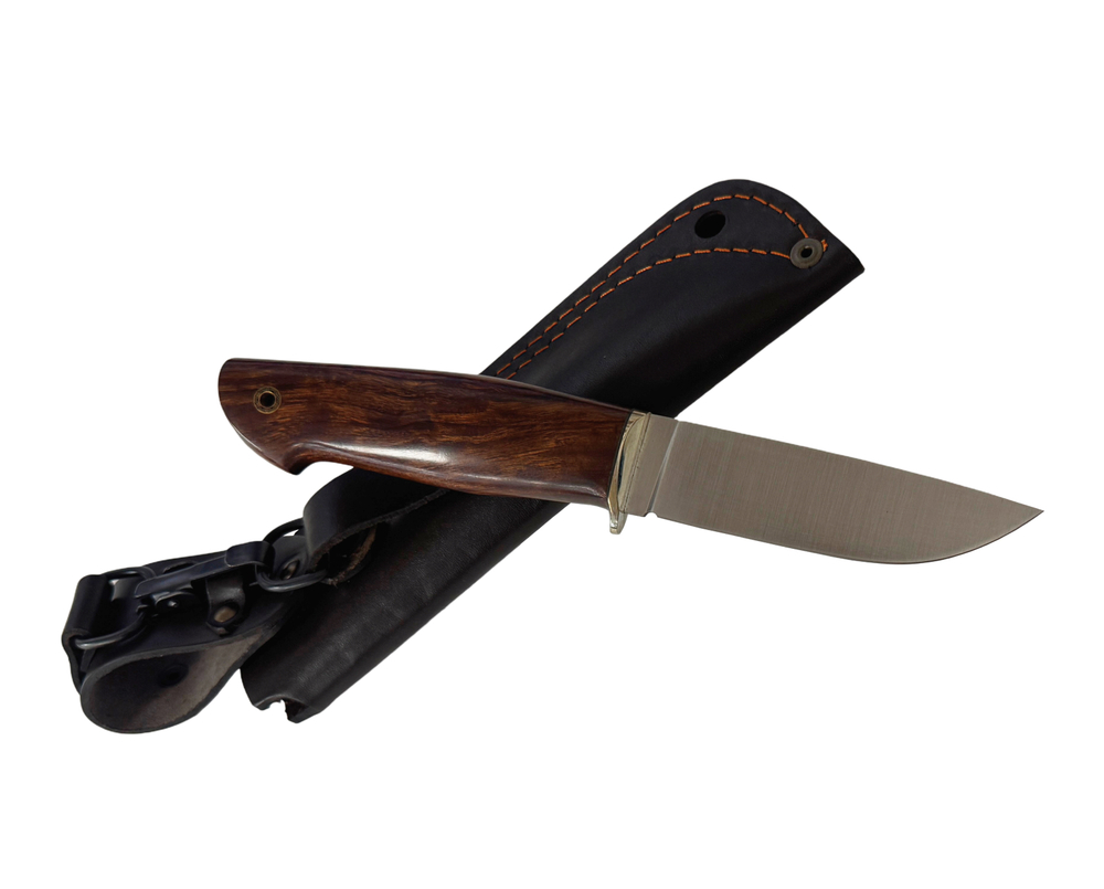 Нож Егерь, сталь Bohler M398, рукоять мельхиор, айронвуд