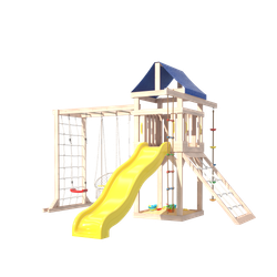 Детская площадка Fun Land неокрашенная с модулем сетка-рукоход, мини сеткой, подвесным креслом и качелями
