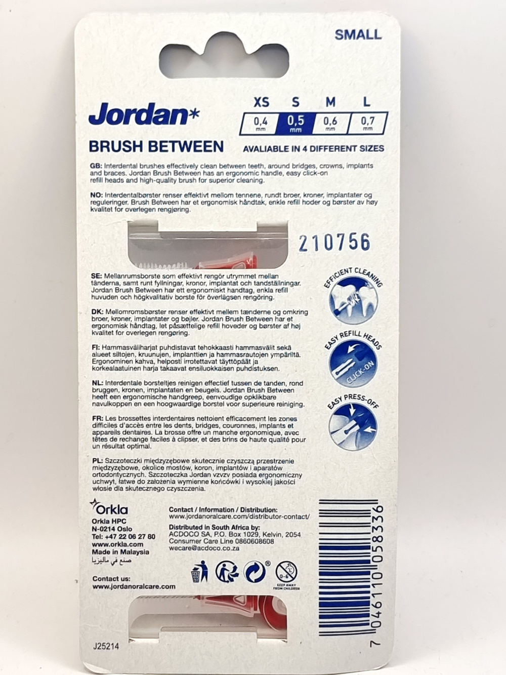Межзубные ершики Jordan Clinic Brush Between 0,5 мм размер S, 10 шт (Из Финляндии)