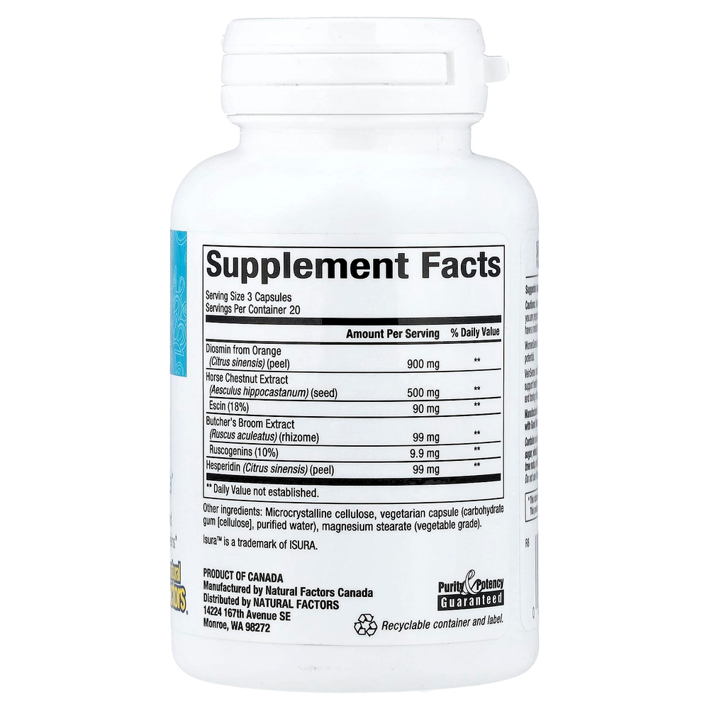 Natural Factors, WomenSense®, VeinSense®, добавка для здоровья вен, 60 вегетарианских капсул