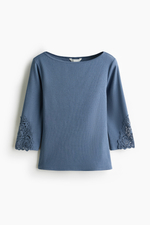 Топ с вырезом-лодочкой и кружевом - H&M
