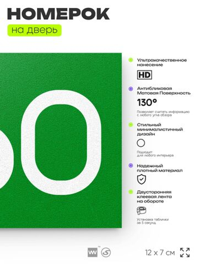 Номер на дверь 860, табличка на дверь для офиса, квартиры, кабинета, аудитории, склада, зеленая 120х70 мм, Айдентика Технолоджи