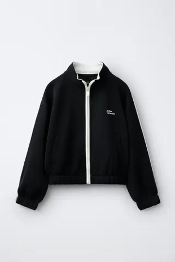 ZARA СПОРТИВНАЯ КУРТКА С КОНТРАСТНЫМ КАНТОМ, ЧЕРНЫЙ