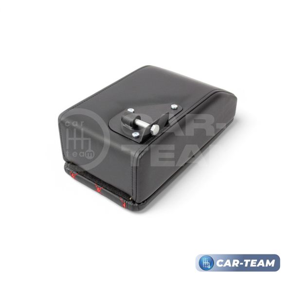 Подлокотник с боксом Лада X-Ray (без регулировки сиденья по высоте), Renault Logan 2, Sandero 2, Duster 2 (с регулировкой по высоте) из экокожи с узором - красный ромб, "Аламар"