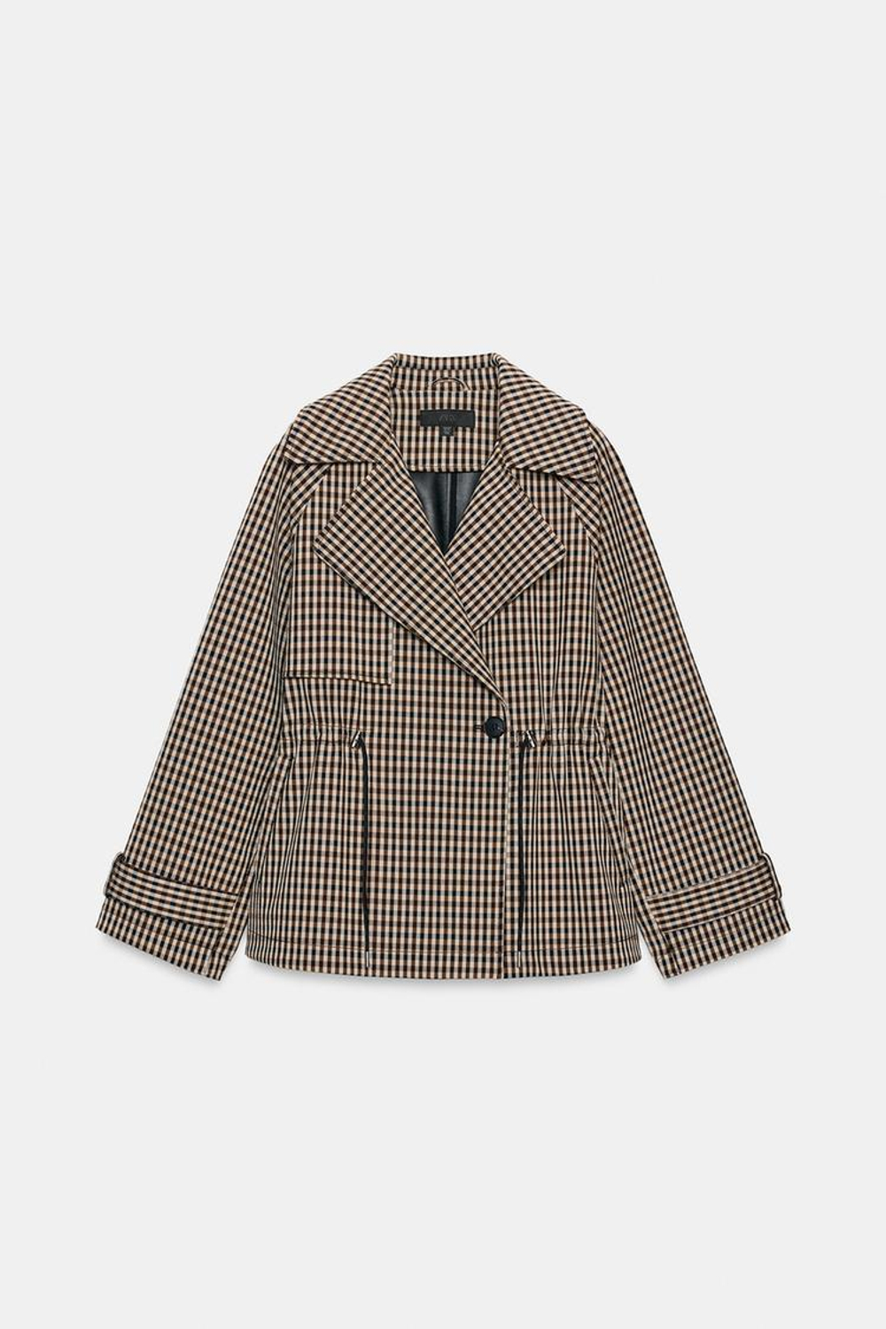 ZARA ДВУБОРТНЫЙ ТРЕНЧ В КЛЕТКУ, БЕЖЕВЫЙ