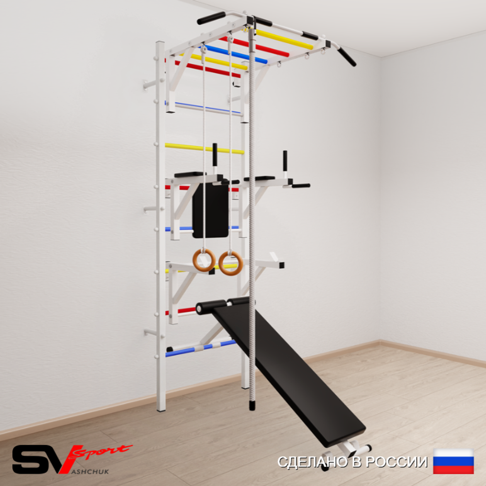 Шведская стенка Sv Sport 564 (Турник рукоход/Брусья/Стойка/Скамья/Канат/Кольца)