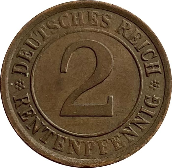 2 рентенпфеннига 1924 Германия "A" 2 рентенпфеннига 1924 Германия "A"