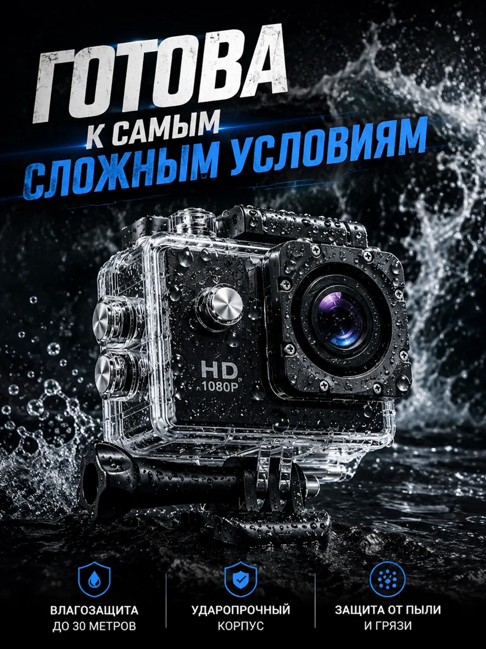 Экшн камера 4к с креплениями цифровая