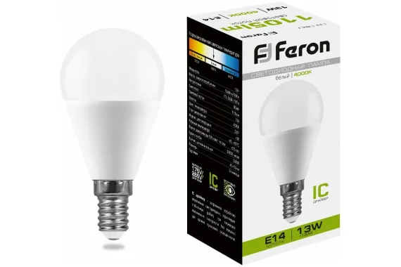 Лампа светодиодная Feron LB-950 220V G45 Е14 13W 4000K шар 42551