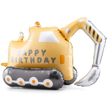 Объемный шар сатиновый "Экскаватор Happy Birthday" НЕ ЛЕТАЕТ