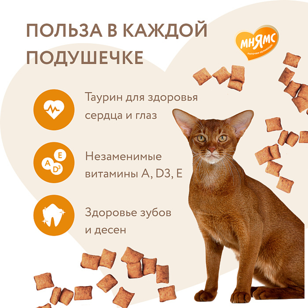 Лакомство для кошек Мнямс "Здоровье и активность" хрустящие подушечки с курицей 60 гр - 10 шт