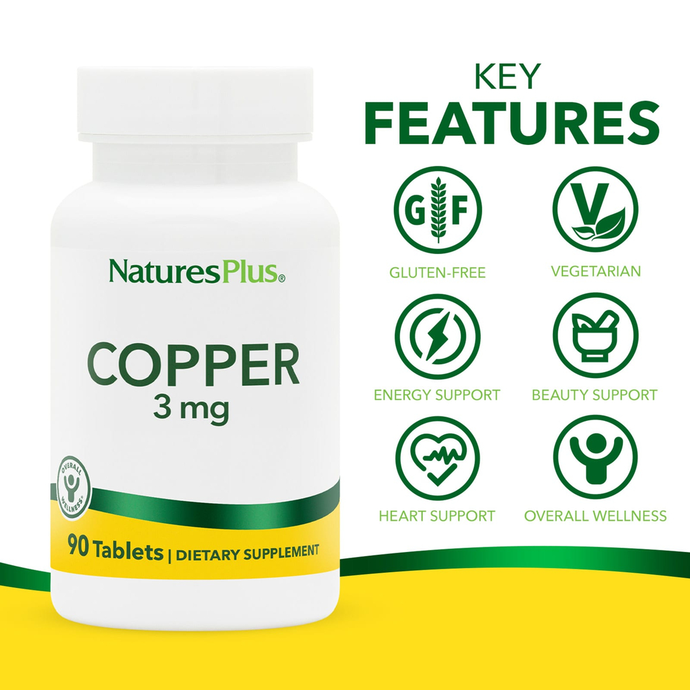 NaturesPlus, медь, 3 мг, 90 таблеток