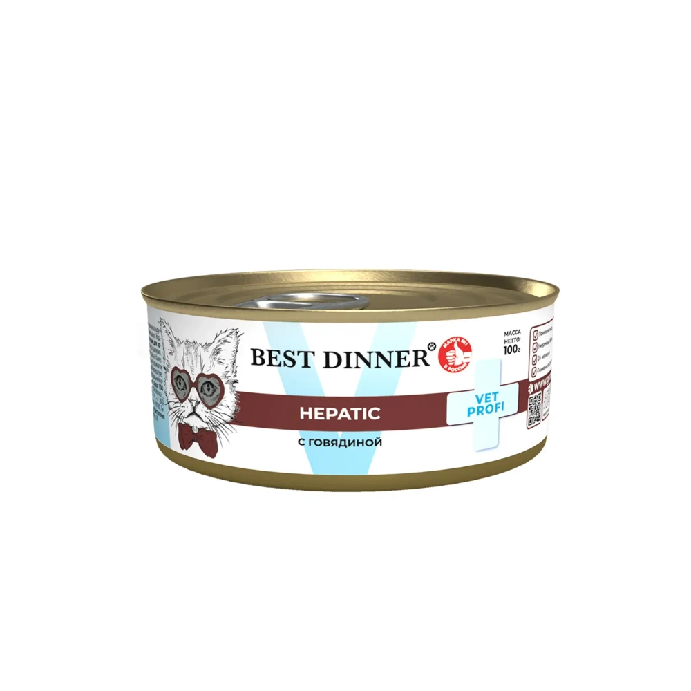 BEST DINNER VET PROFI Hepatic Консервы для кошек при заболеваниях печени, говядина, 100 г