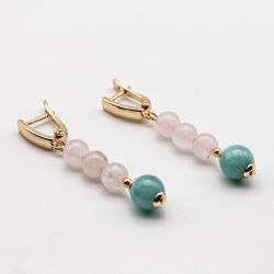 Серьги — розовый кварц, амазонит
