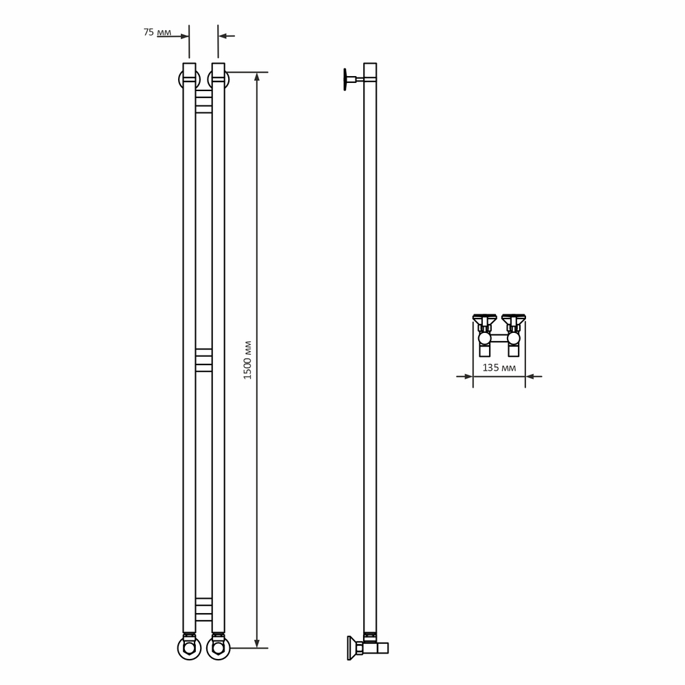 Полотенцесушитель MIXLINE ЗВЕЗДА 1/стар1 150/7,5 (1/2" ВР,вентиль угловой 3/4''х1/2'' вн/нар)