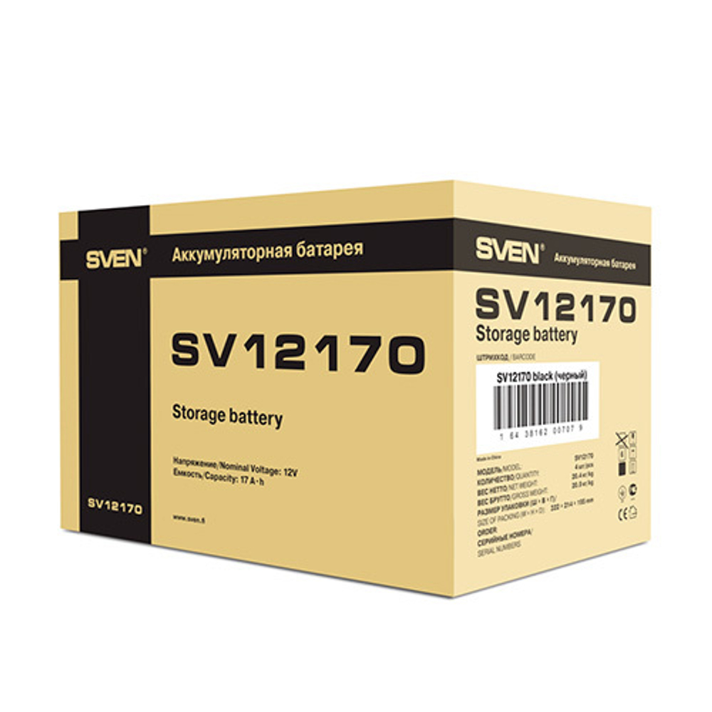 Батарея SVEN SV 12170 (12V 17Ah), напряжение 12В, емкость 17А*ч
