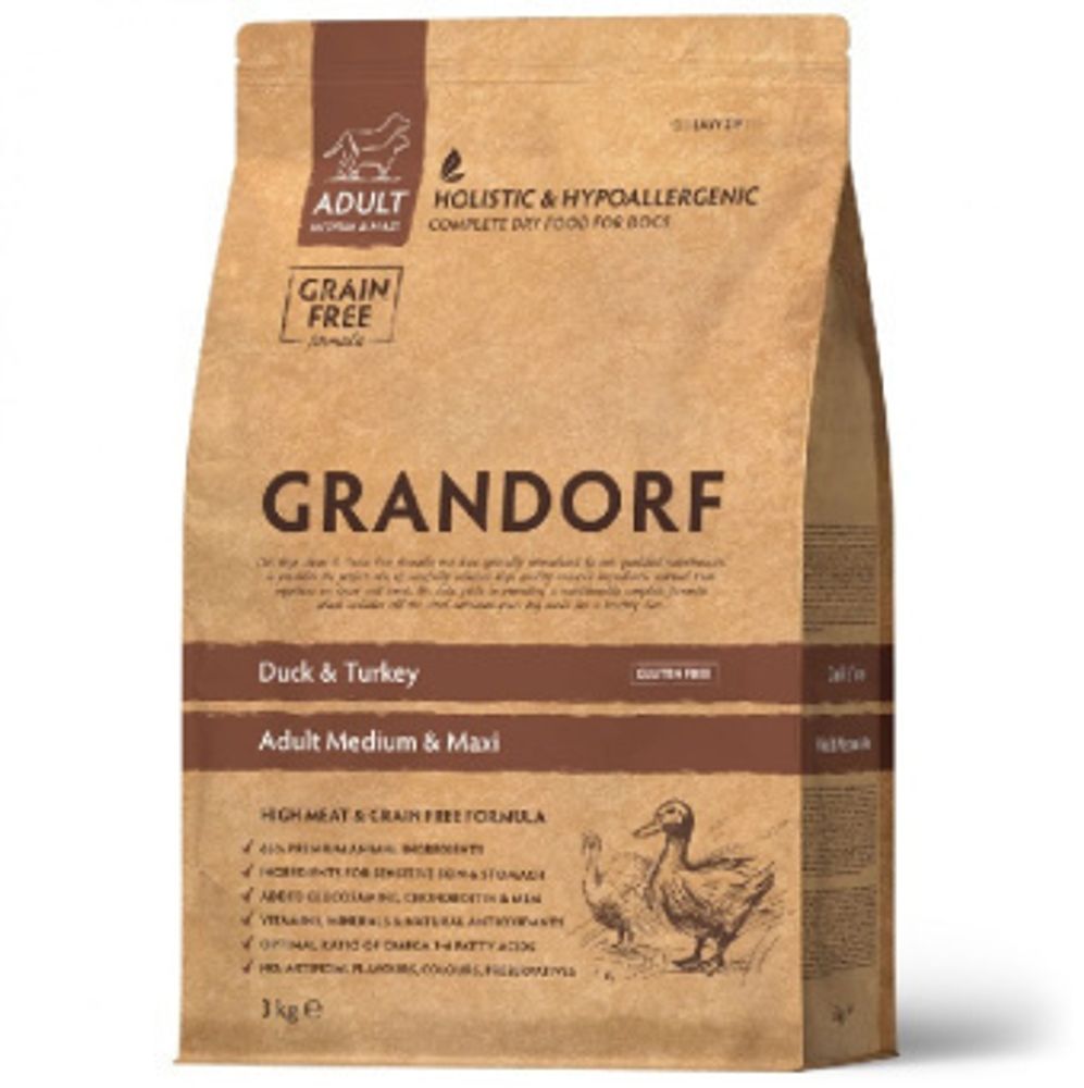 Grandorf 3кг Medium &amp; Maxi Holistic Duck &amp; Turkey для собак средних и крупных пород, утка с индейкой
