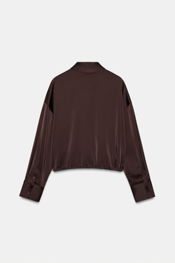 ZARA АТЛАСНАЯ РУБАШКА НА МОЛНИИ, БУРГУНДИ