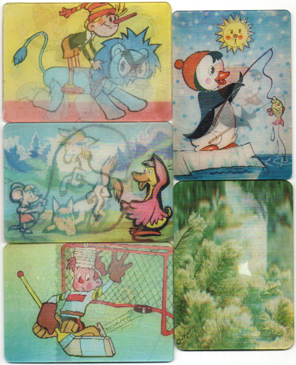 Набор из 5 переливных (стерео) Календариков . Мультфильмы СССР 1982, 1986, 1987, 1988, 1989 гг.