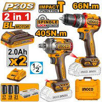Набор BL 20В гайковерт 405Nm и шуруповерт 66Nm INGCO CKLI20286 INDUSTRIAL