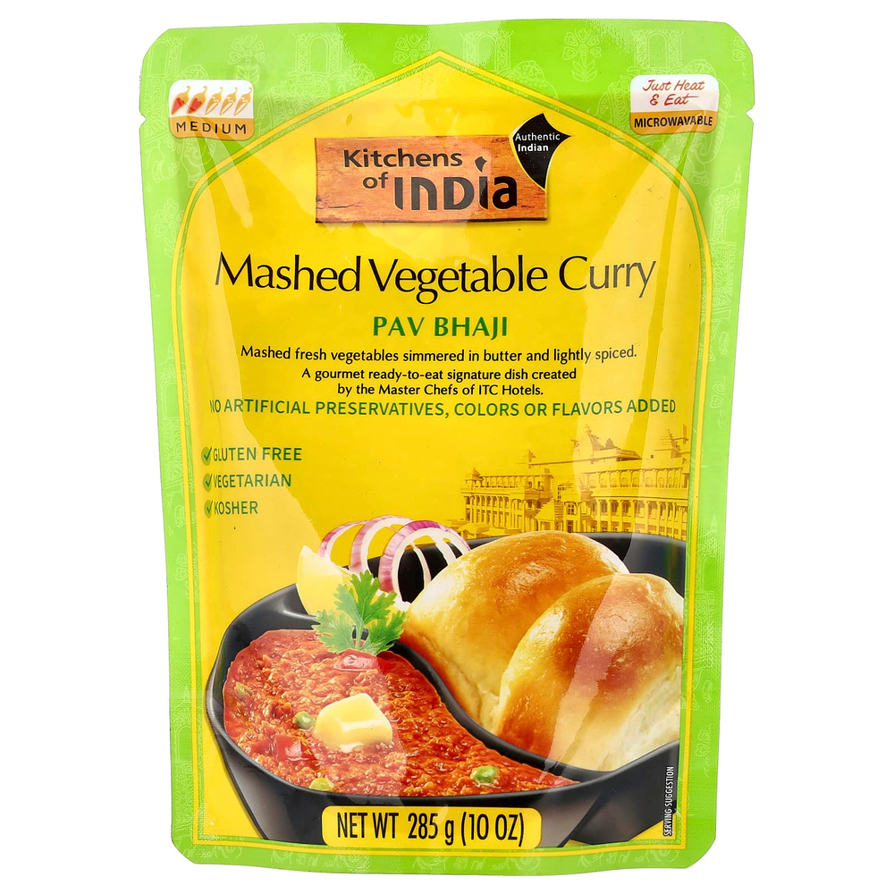 Kitchens of India, Пав Бхаджи, овощное пюре карри, средний вкус, 285 г (10 унций)