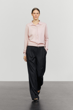Massimo Dutti Кардиган из 100% кашемира с воротником поло, розовый
