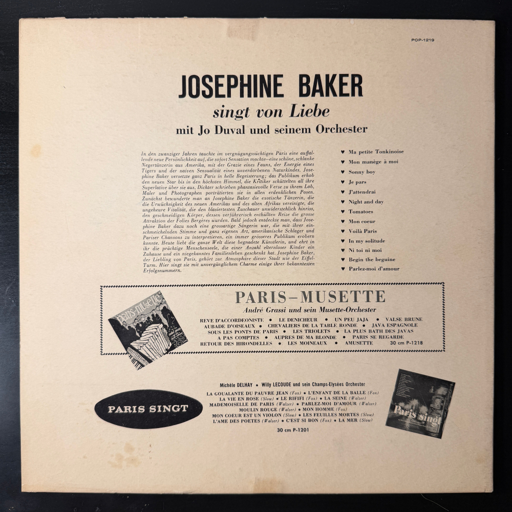 Josephine Baker Mit Jo Duval Und Seinem Orchester ‎– Josephine Baker Singt Von Liebe (Германия)