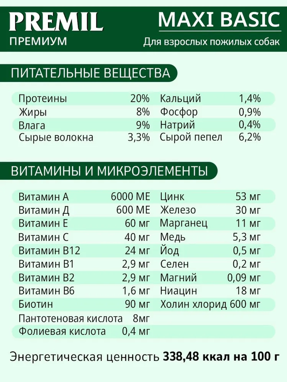 Premil Корм для собак Maxi Basic, 15кг