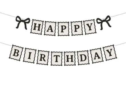 Гирлянда чёрно-белая с бантиками "С Днем Рождения" [Happy Birthday] 1 метр