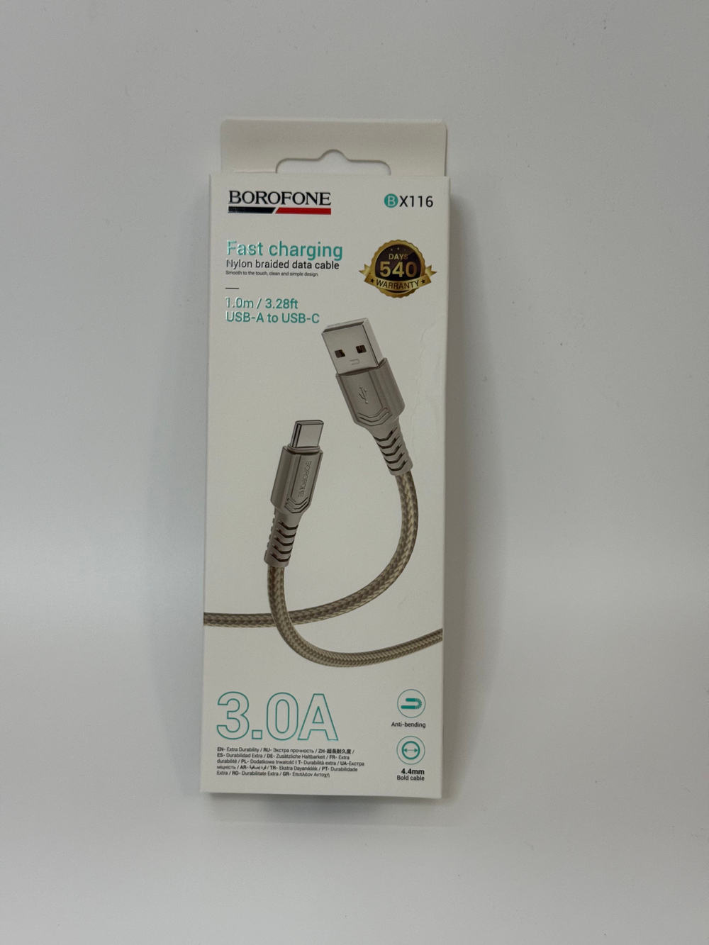 Borofone BX116 USB (m)-Type-C (m) 1м 3.0A нейлон белый