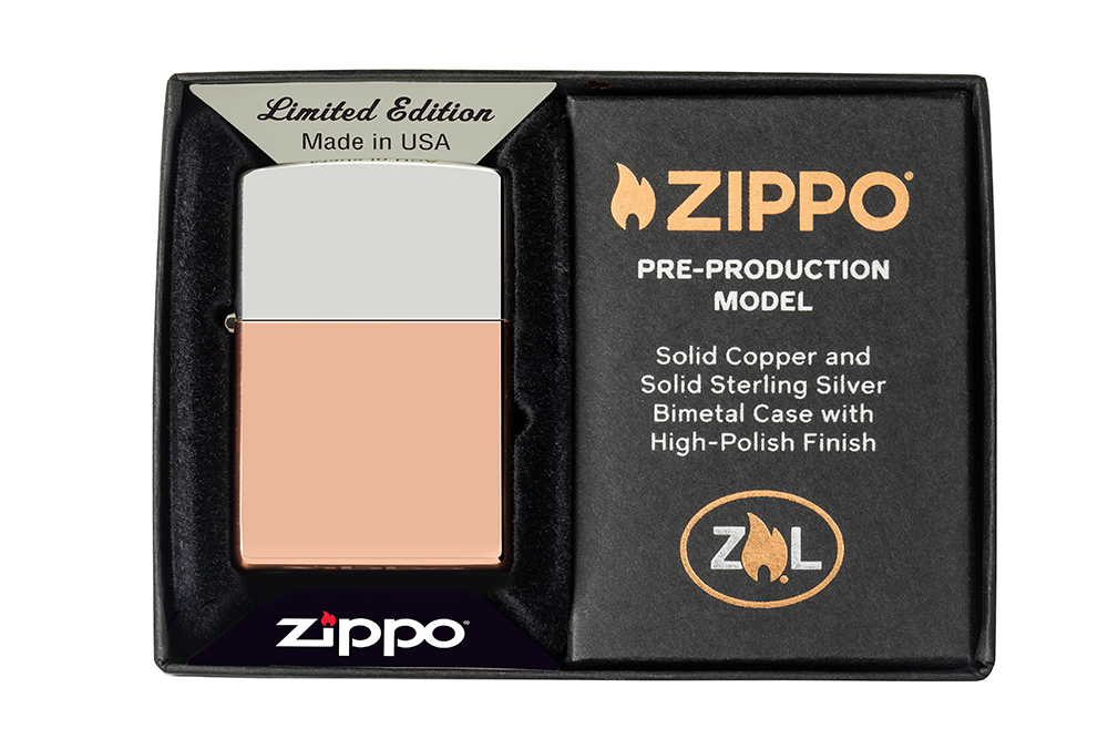 Зажигалка Zippo Bimetal с двойным металлическим покрытием, медь/латунь/сталь, медная, 38x13x57 мм