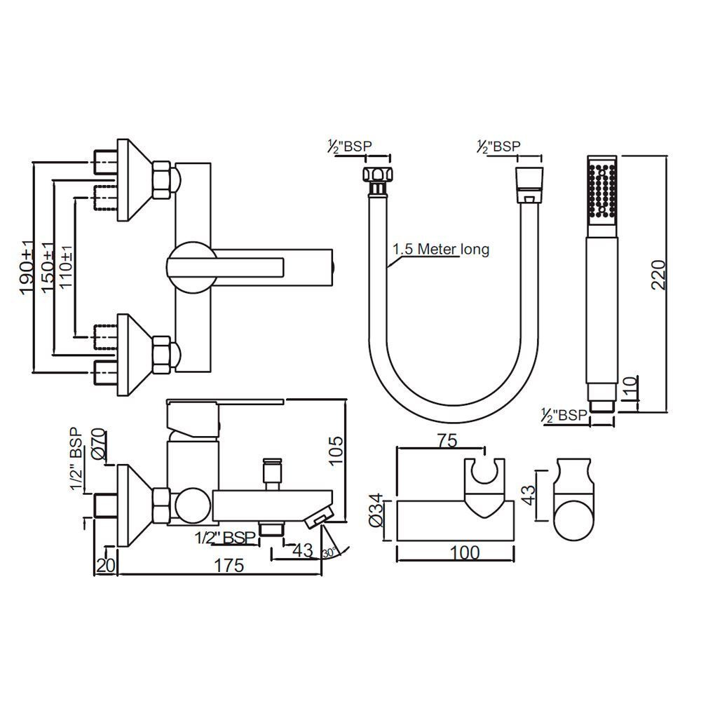 Jaquar, Смеситель для ванны внешний, Fonte, 1-рычаж., Хром FON-CHR-40119SHK