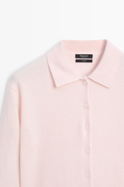 Massimo Dutti Кардиган из 100% кашемира с воротником поло, розовый