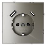 Розетка встраиваемая с заземлением и защитными шторками, 16А, с USB, A+С, (шелк) Voltum S70 VLS040504