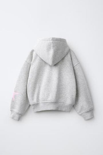 ZARA ХУДИ С ТЕКСТОВЫМ ПРИНТОМ И МОЛНИЕЙ, СЕРЫЙ МЕЛАНЖ