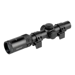 Прицел оптический BRITE LPVO 1-4X24 IR - вид сзади со стороны окуляра с кольцами крепления